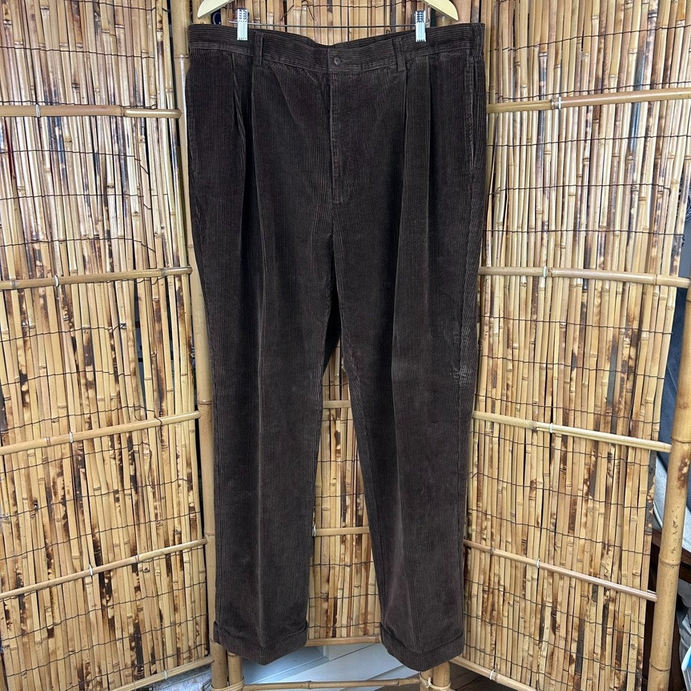 JOS‎ A BANK Cordury Pants Men's 42X32 Brown Pleated Cuffed Hem Preppy Casual